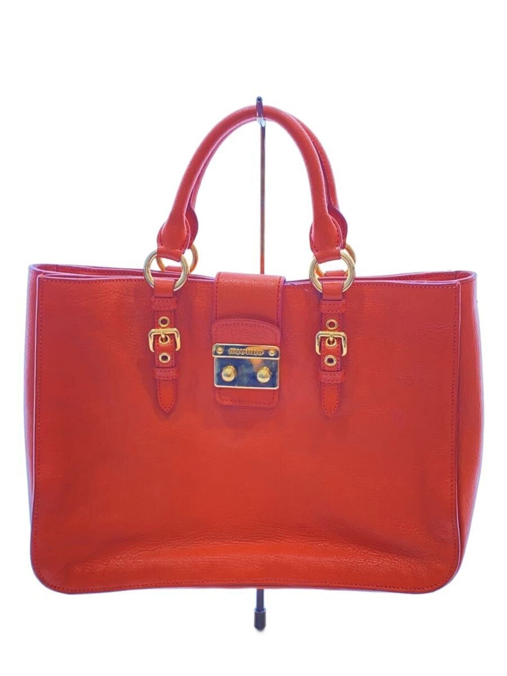 Miu Miu Madras Tote Bag Leather Orange